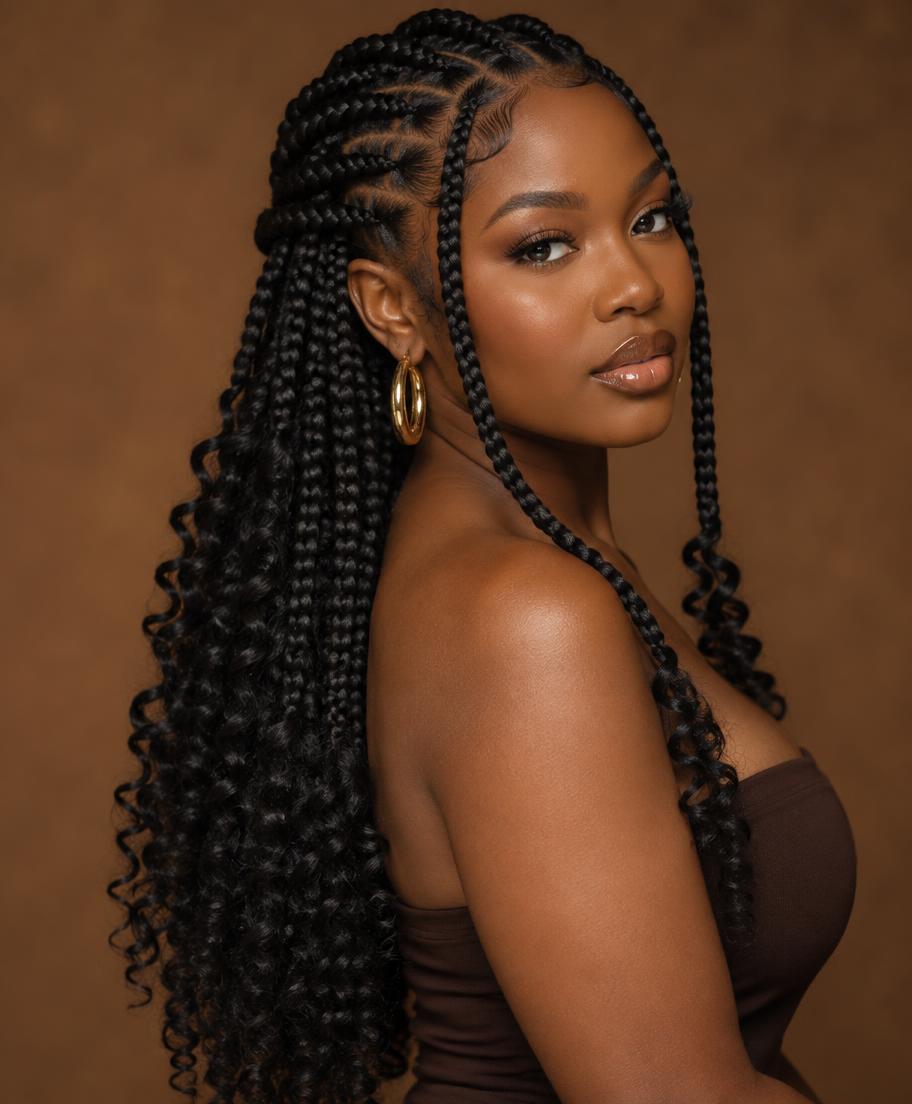 Goddess braids com pontas cacheadas